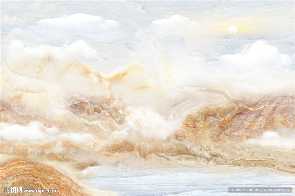 新中式大理石纹背景墙山水画