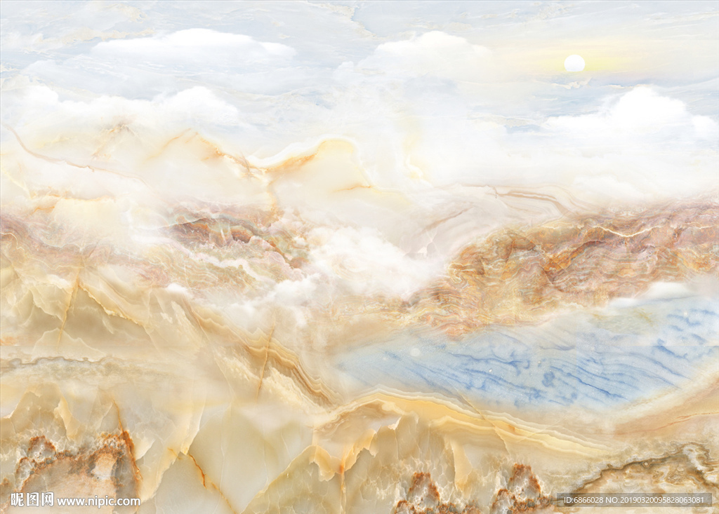 新中式大理石纹背景墙山水画