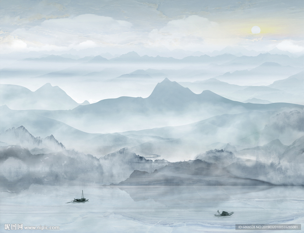 新中式山水画背景墙墙