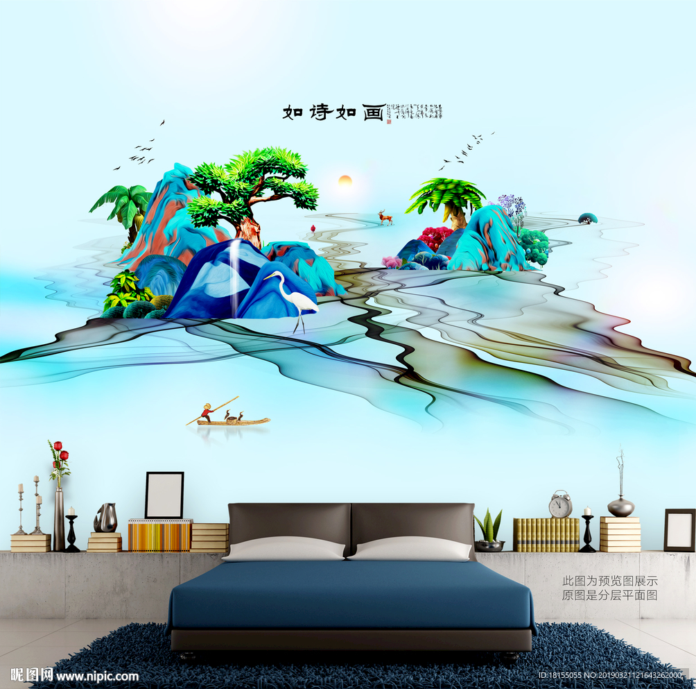 山水绿色 墙壁画