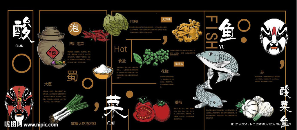 复古怀旧酸菜鱼餐饮背景墙