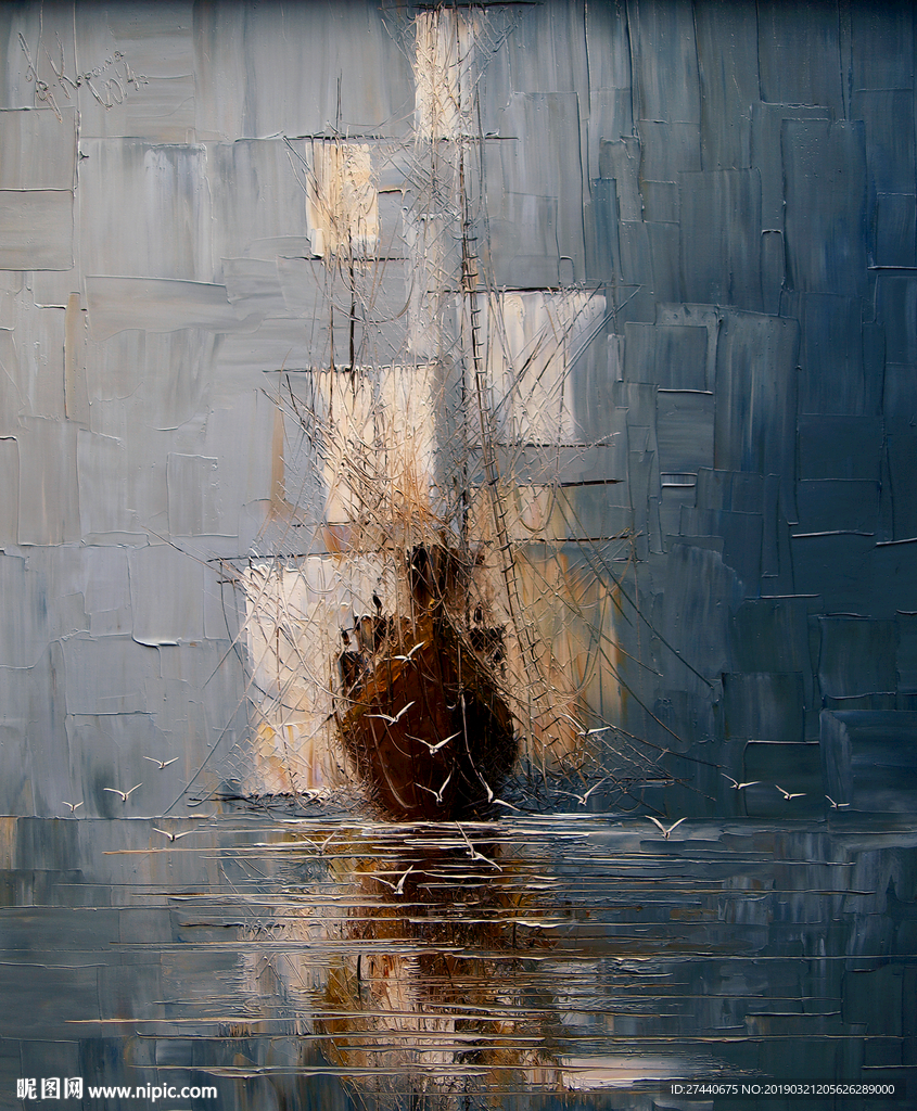 海上帆船水彩画