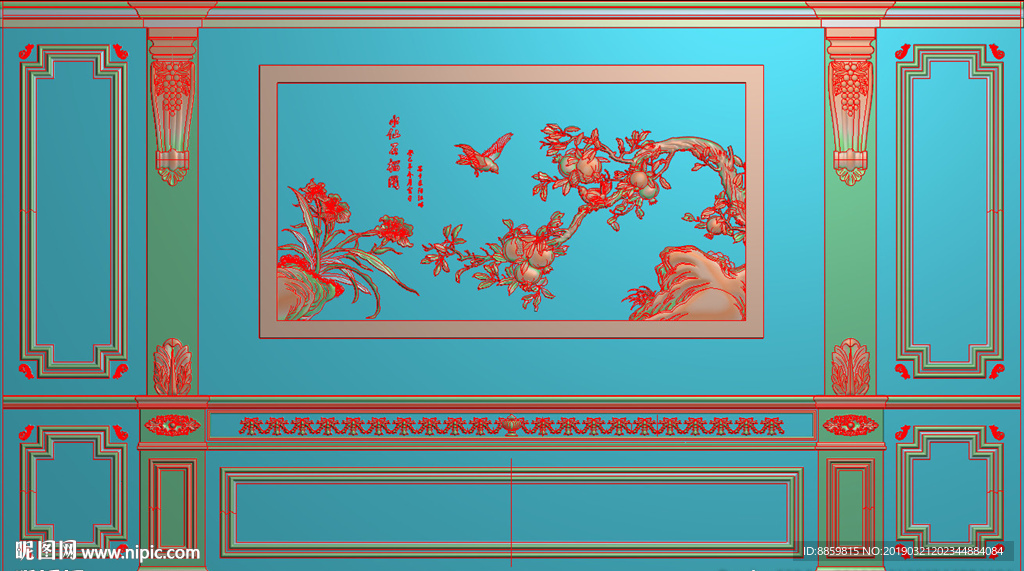 精雕灰度图 洋花 柱头 背景