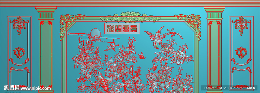 精雕灰度图 洋花 柱头 背景