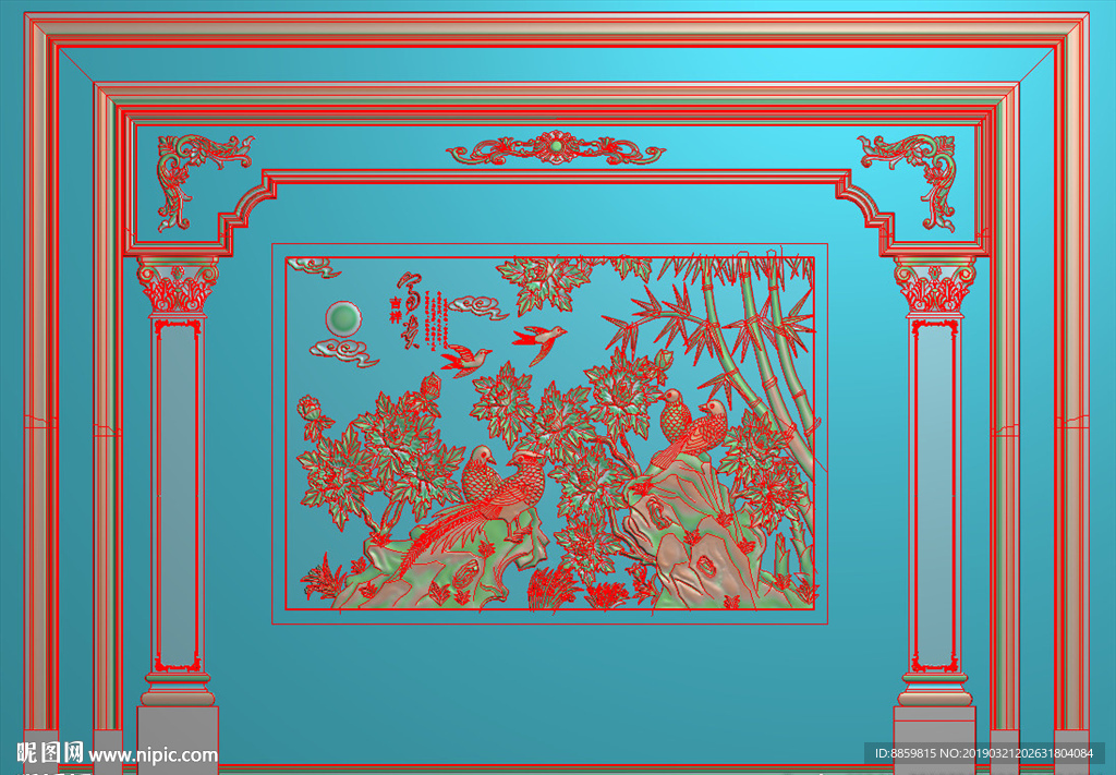 精雕灰度图 洋花 柱头 背景