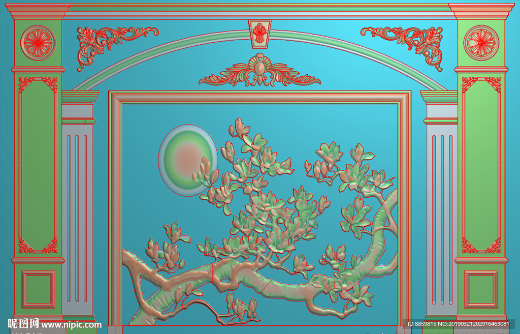 精雕灰度图 洋花 柱头 背景