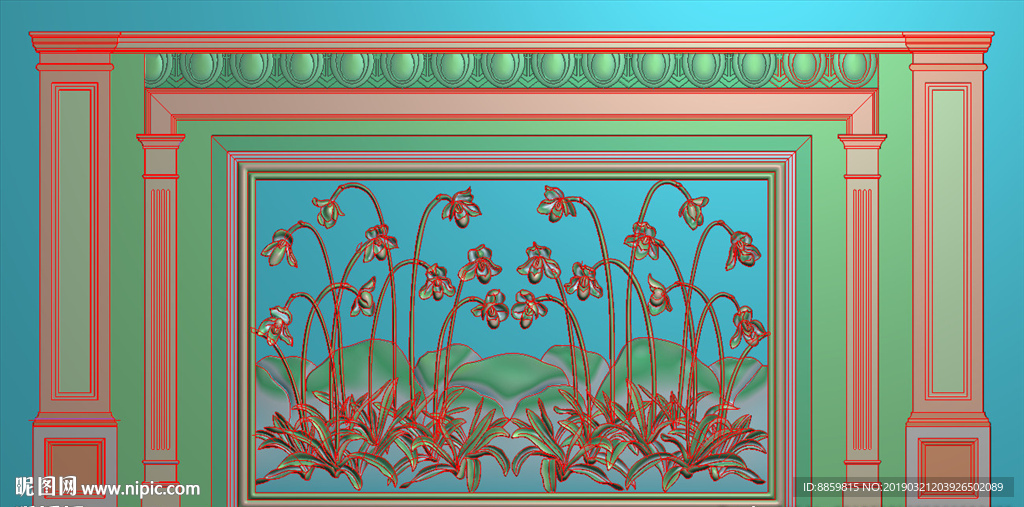 精雕灰度图 洋花 柱头 背景