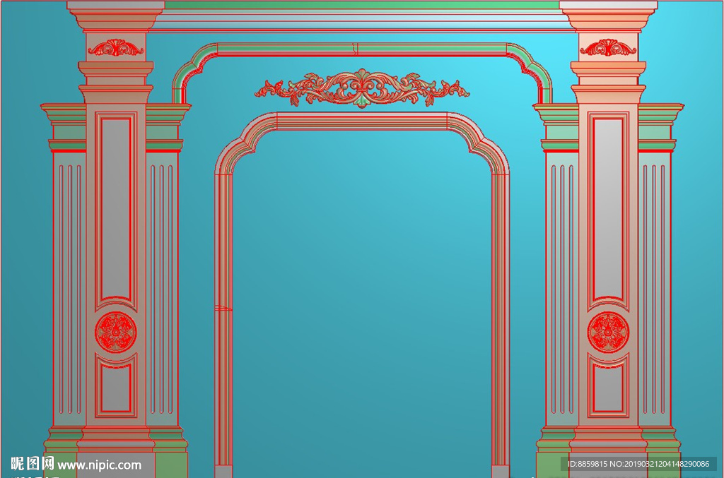 精雕灰度图 洋花柱头背景浮雕刻