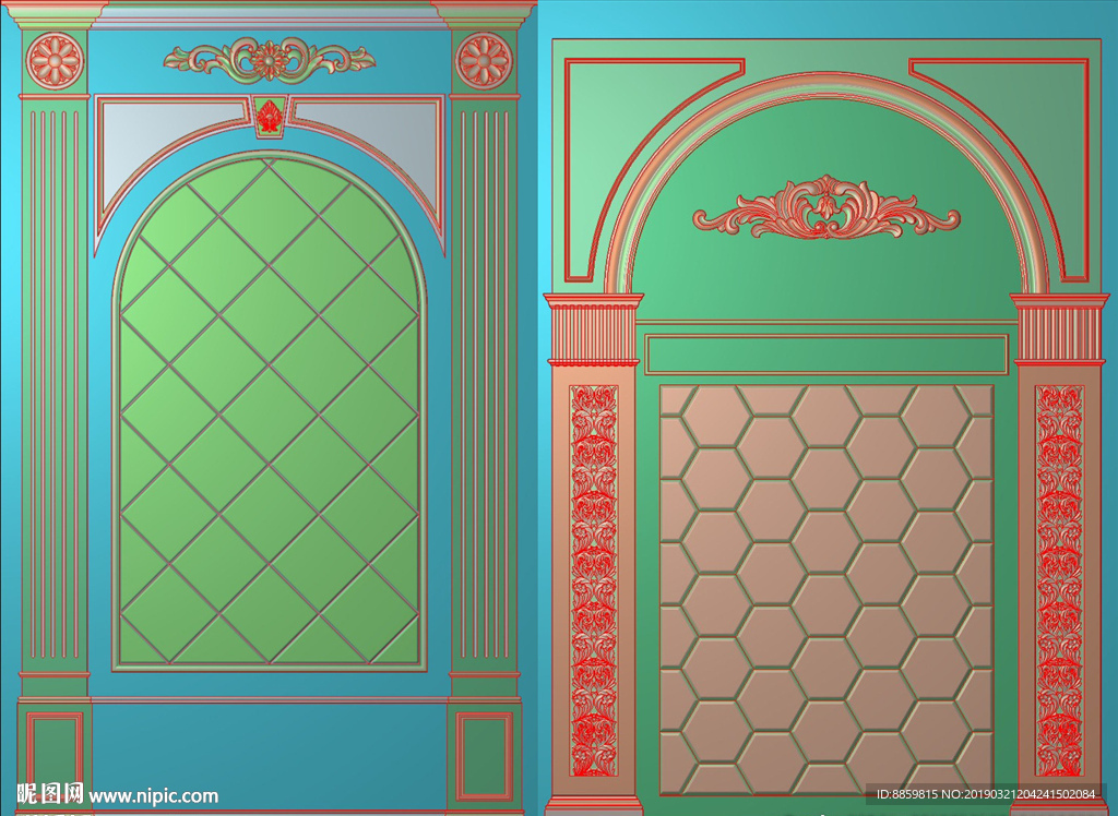 精雕灰度图 洋花柱头背景浮雕刻