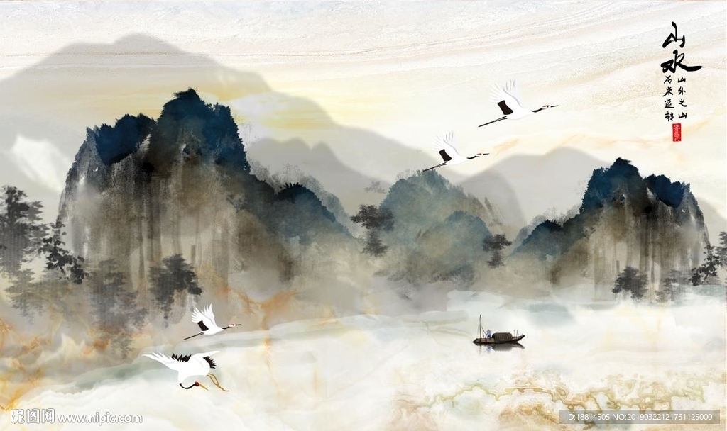 山水情大理石新中式背景墙