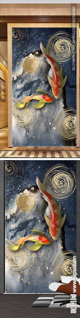 轻奢现代分金箔锦鲤玄关装饰画