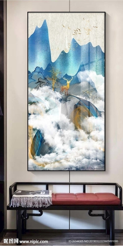 轻奢山水飞鸟白云装饰画无框画