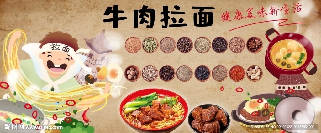 牛肉拉面背景墙PSD模板下载