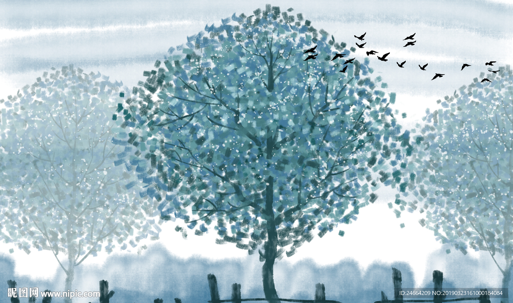 飞鸟树背景图