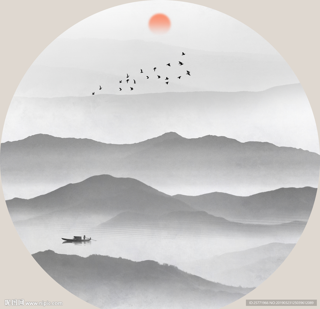 圆形山水壁画