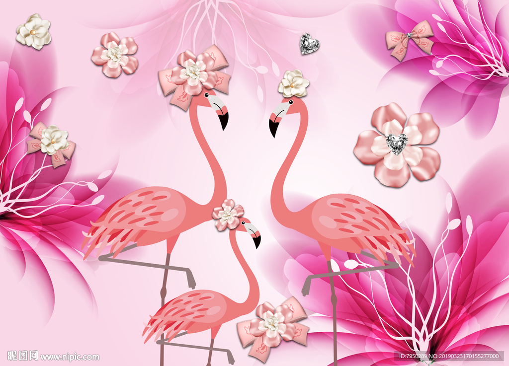 粉红色火烈鸟背景墙