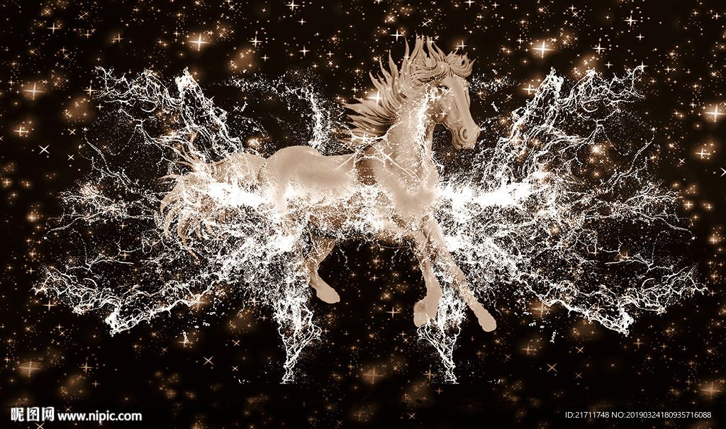 梦幻星空白马电视背景墙
