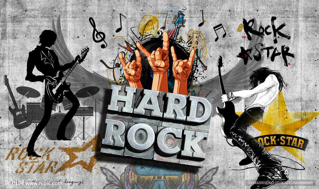潮流个性音乐主题摇滚背景墙装饰