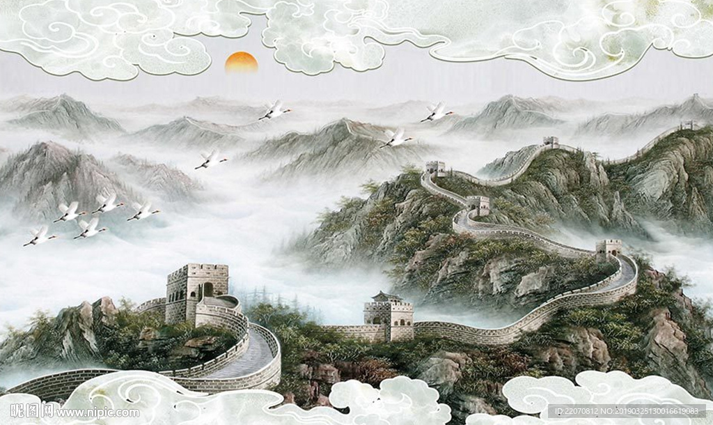 大理石边框长城背景墙