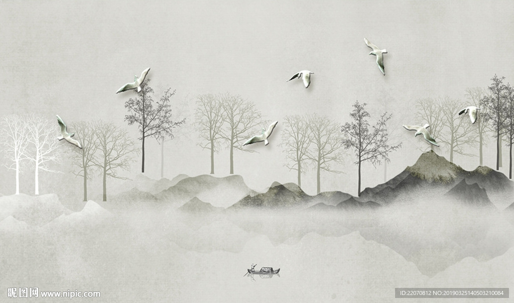 树林风景山水背景墙