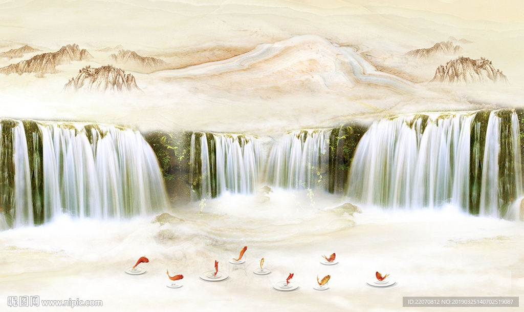 唯美大理石流水生财背景墙