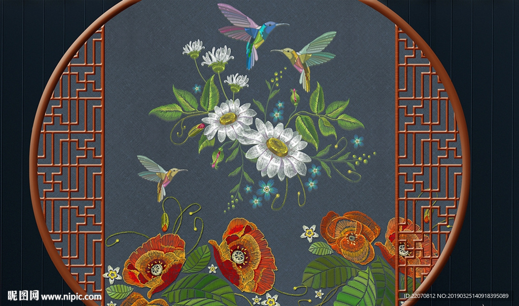 唯美中国刺绣背景墙