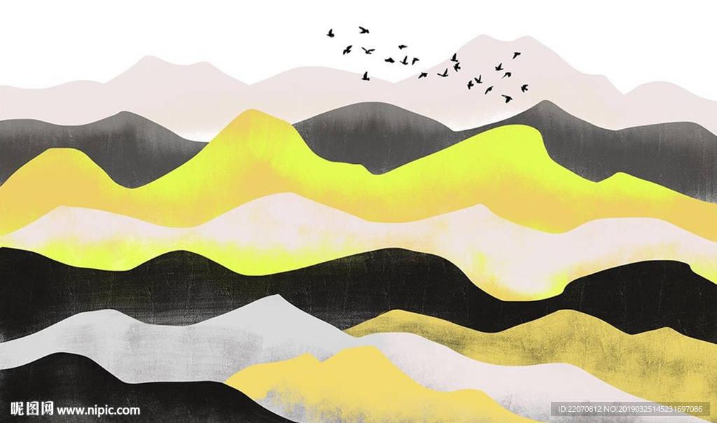 现代手绘抽象山水风景背景墙