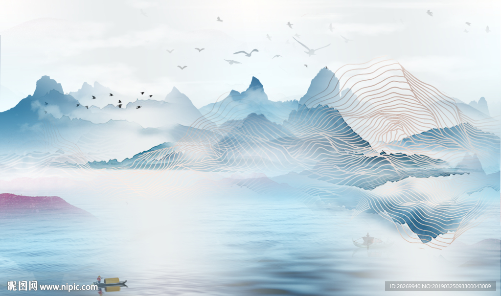 新中式山水画图片