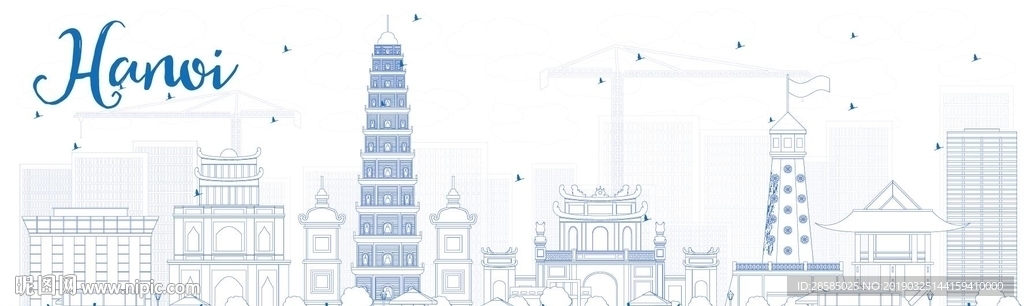 越南河内标志建筑矢量图
