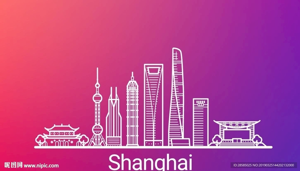上海标志建筑矢量线条图