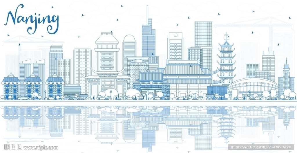 南京旅游城市建筑矢量图