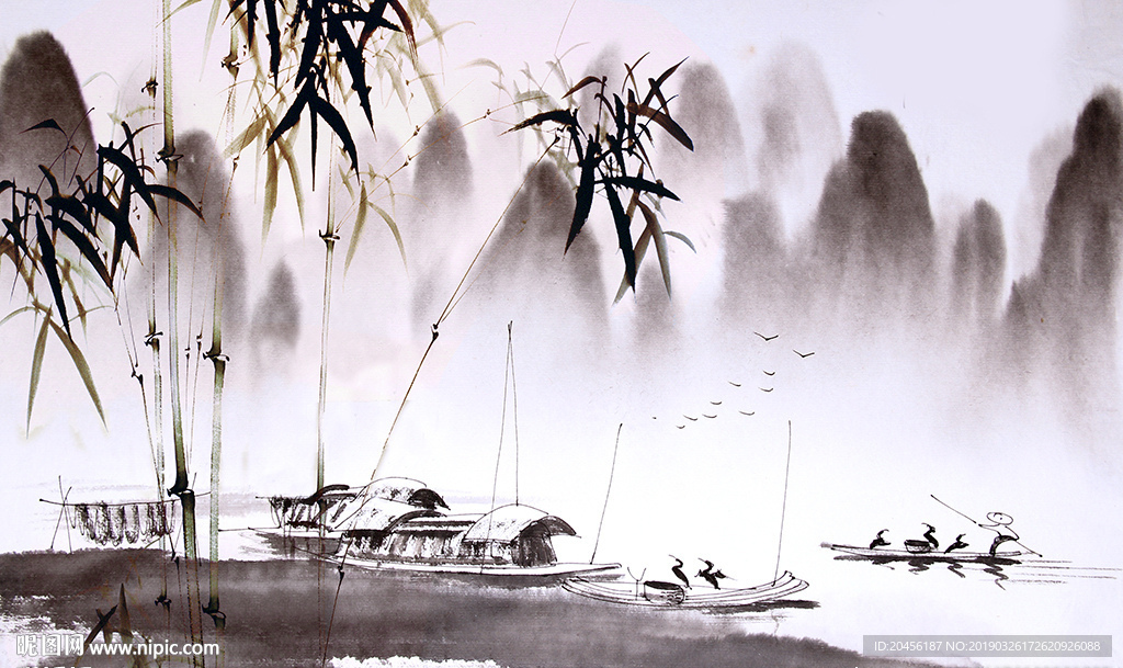 新款水墨山水画背景墙