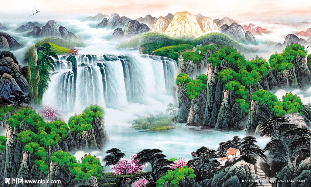 电视背景墙 国画山水