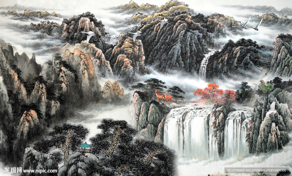 电视背景墙 国画山水