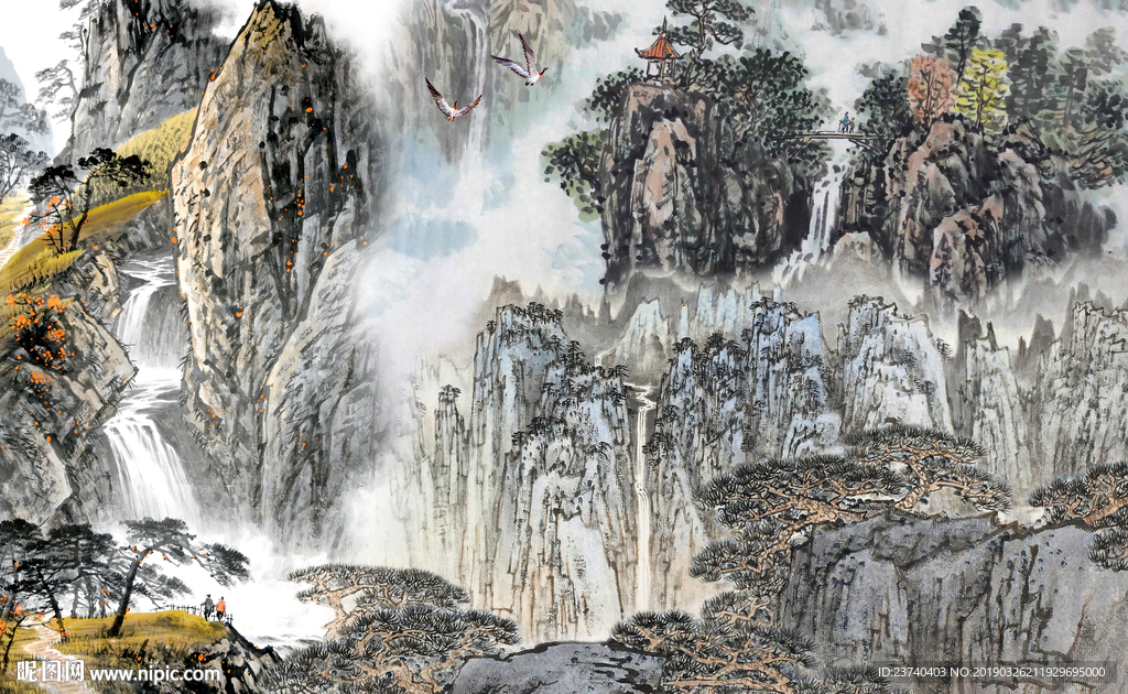 电视背景墙 国画山水