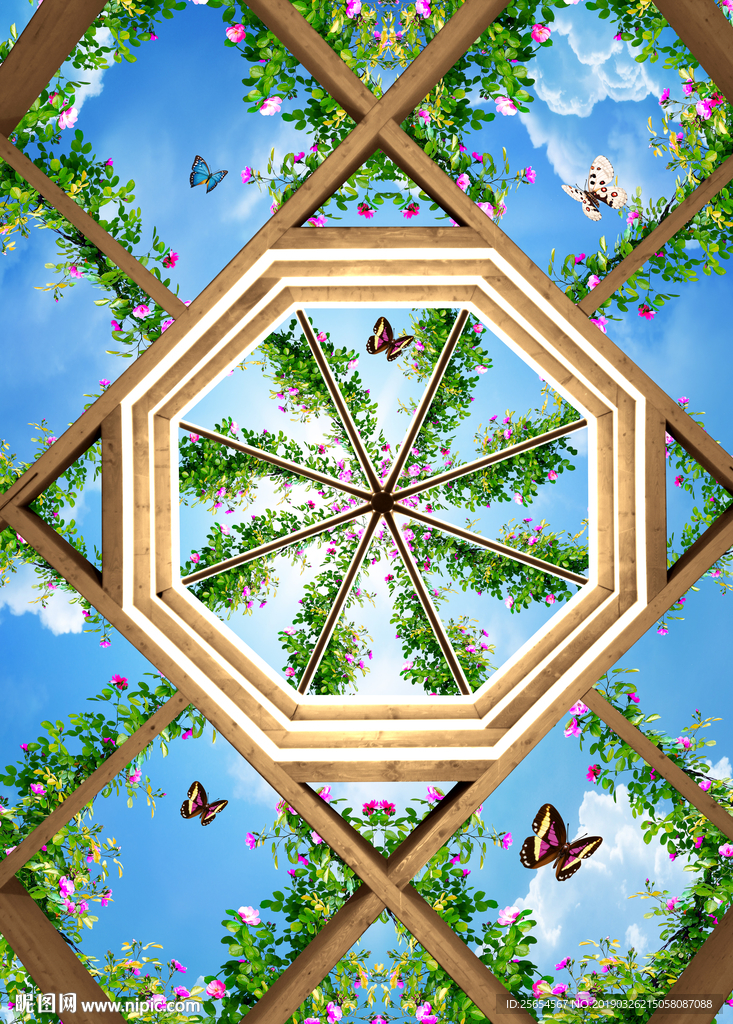 花?天空天顶壁画