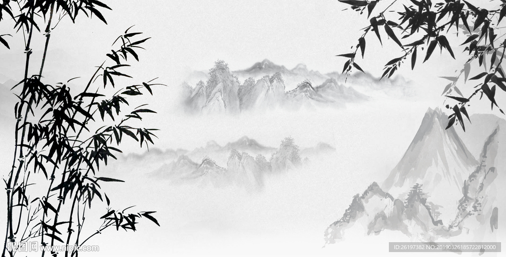 水墨山水黑白