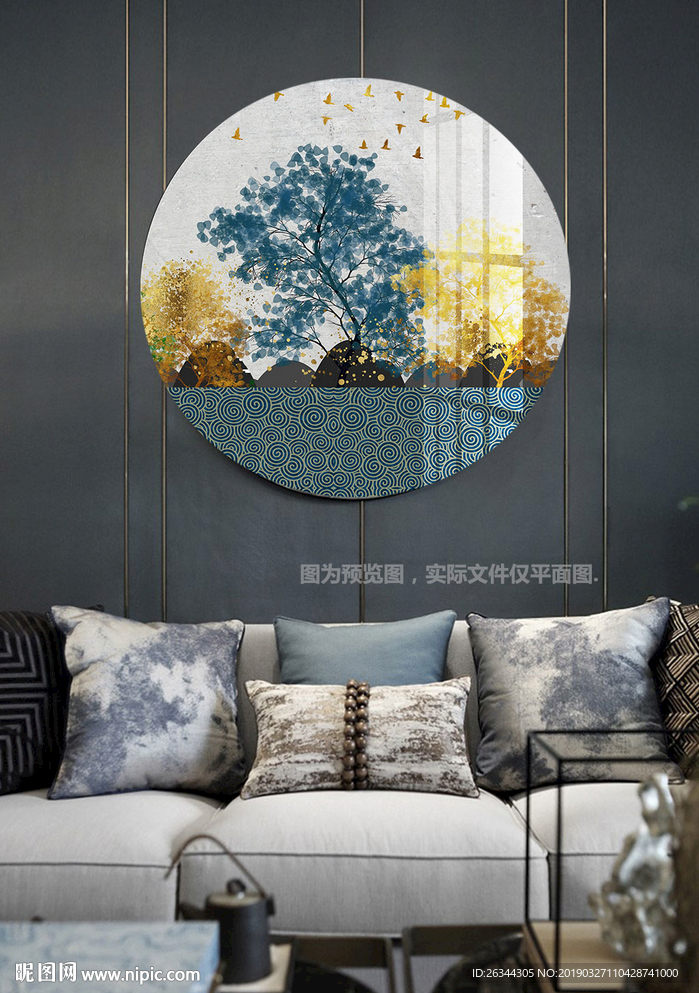 新中式轻奢发财树装饰画