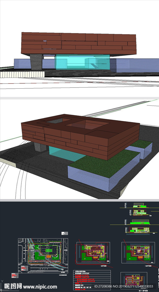 博物展馆草图SU模型含CAD