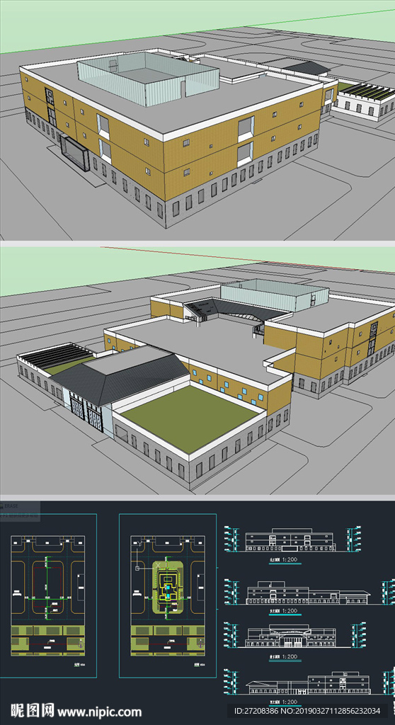 博物展馆草图SU模型含CAD