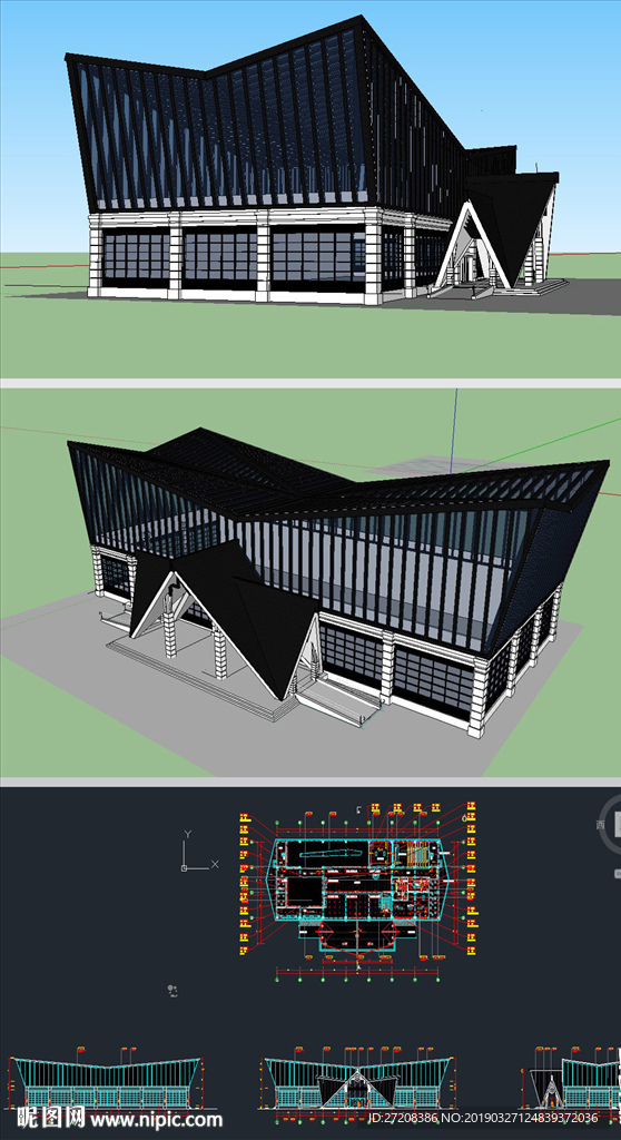 博物展馆草图SU模型含CAD