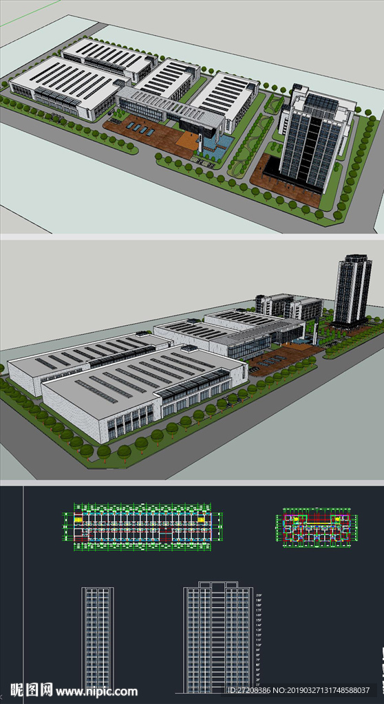 厂房建筑草图SU模型含CAD图