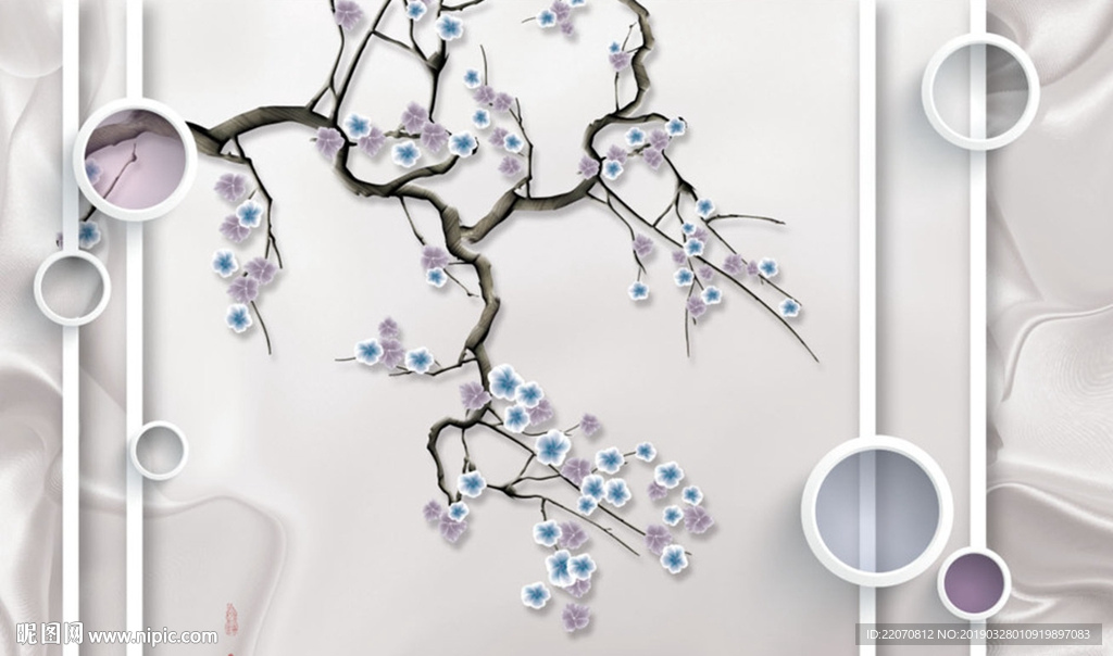 手绘玉兰工笔花鸟背景墙