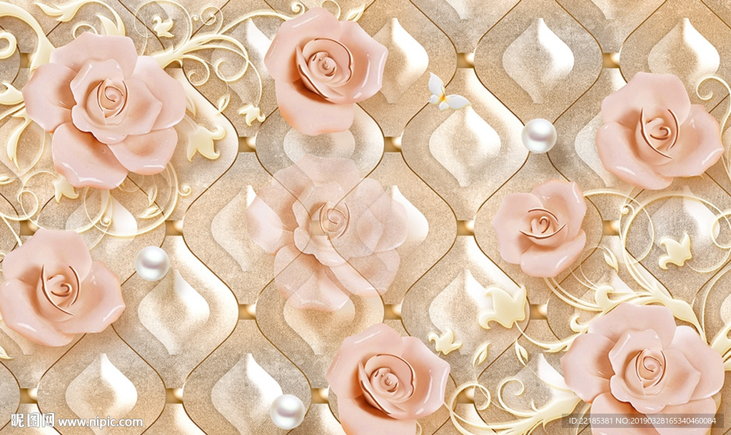 现代立体玫瑰奢华珍珠背景墙