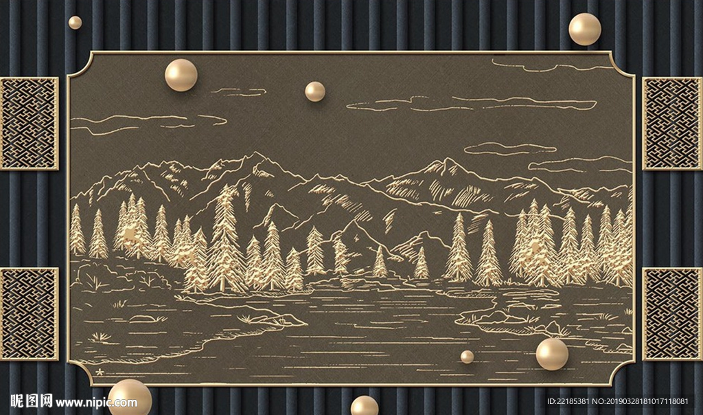 铁艺立体手绘山林浮雕背景墙