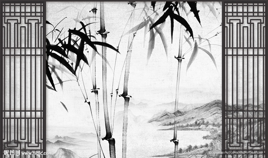 复古水墨竹子背景墙
