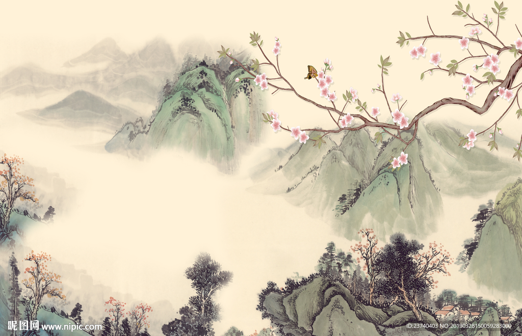 电视背景墙 花鸟