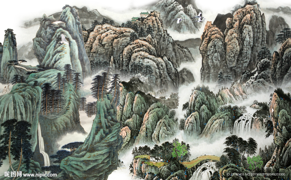 电视背景墙 国画山水