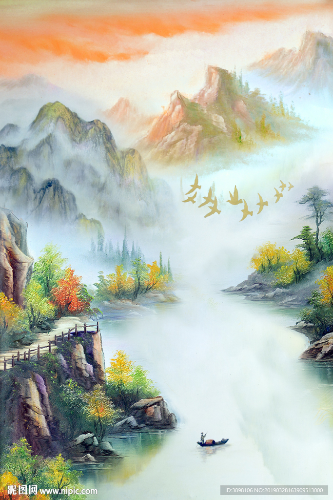 艺术抽象山水玄关背景墙