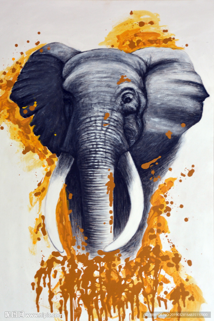 抽象油画艺术大象客厅装饰